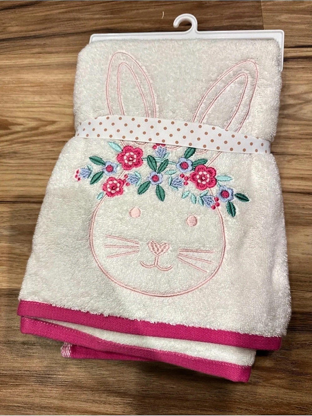ever & ever Bunny Hooded Towel Pink & White NWT